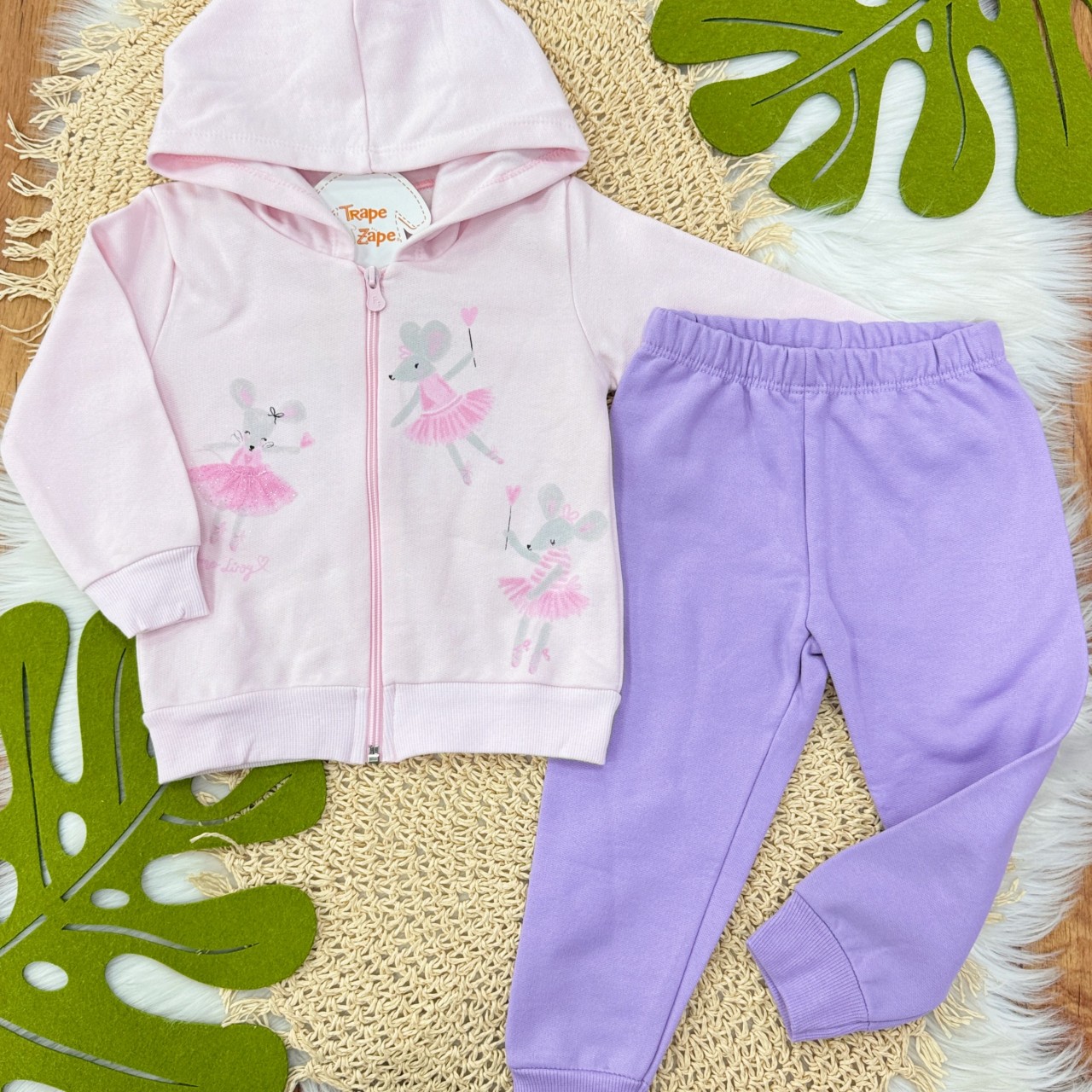  Conj. Jaqueta Ratinhas Bailarinas e Calça - Rosa e Lilás